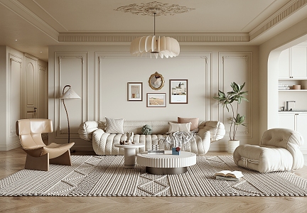 Cream wind living room 3d model