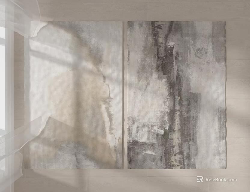 Square Area Rug With Abstract Gray Beige Artistic Texture For Modern Interior Decor 3d model