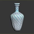Decorative Ornaments Set Blue And White Striped Glass Vase On Black Tabletop