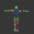 Game And Movie Tactical Character With Green Vest Mask Orange Arm Guards And Camouflage Pants