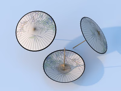 Colorful Patterned Oil Paper Umbrellas For Daily Life With Light Blue Background 3d model