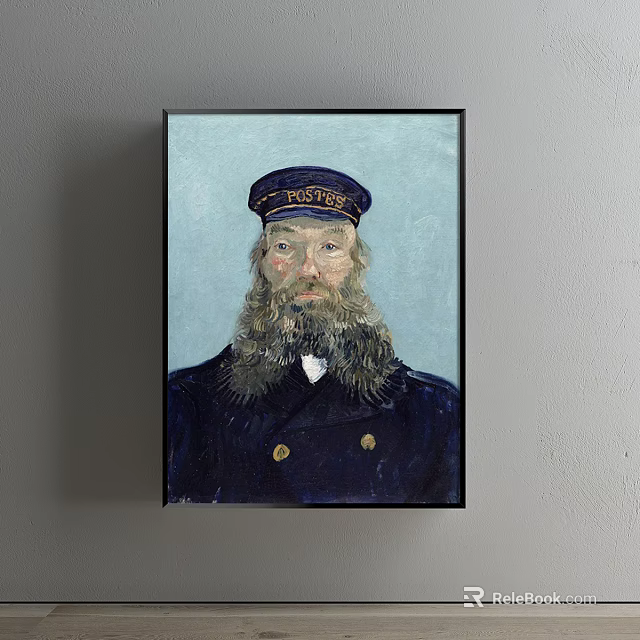 Oil Painting Of Man With POSTES Hat Dark Uniform And Beard For Interior Decor 3d model 