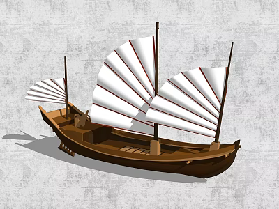 Traditional Wooden Boat With Three White Sails And Classic Hull Structure 3d model