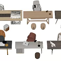 Modern Desk Designs With Wooden Metal Tables Comfortable Chairs Stools And Tabletop Items
