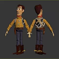 Woody Cowboy Toy Front And Back Views With Plaid Shirt Jeans Boots And Holster