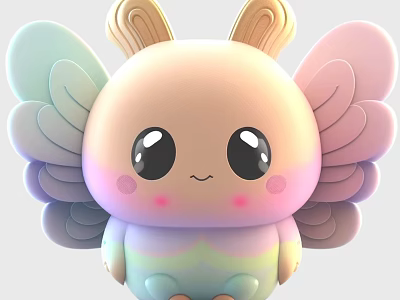 Cute Cartoon Flying Animal Character With Big Eyes Pink Cheeks And Gradient Colored Wings 3d model