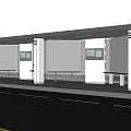 Modern Bus Station With Glass Walls Canopy Green Trees Benches and Evening Sky