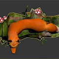 Vibrant Orange and White Fox Game Movie Character With Green Base And Red Mushrooms