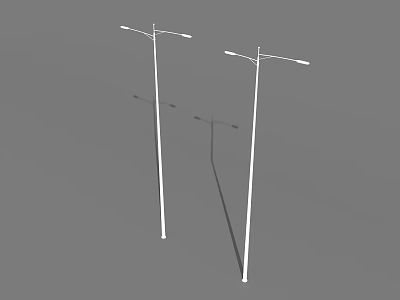 White Outdoor Street Lights With Tall Poles And Double Lamp Heads Casting Shadows 3d model
