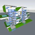 Modern Multi Story Building With Green Roof Balconies And Glass Windows