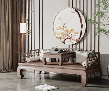New Chinese-style Luohan Bed Solid Wood Carved Luohan Bed 3d model