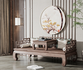 New Chinese-style Luohan Bed Solid Wood Carved Luohan Bed 3d model