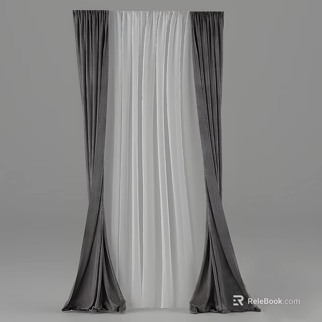 Modern Style Gray and White Curtain with Pleated Double Layer Design 3d model