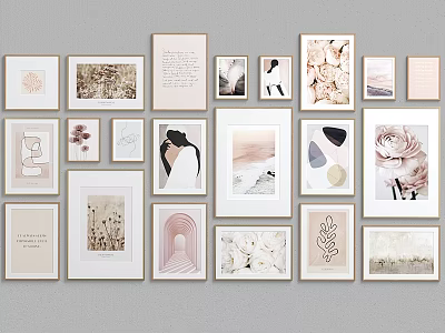 Gallery Wall Decor With Neutral Tones Frames Various Sizes Art Prints And Minimalist Design 3d model