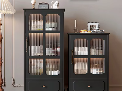 Black Entryway Cabinet And Side Cabinet With Glass Doors And Top Decorations 3d model