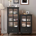 Black Entryway Cabinet And Side Cabinet With Glass Doors And Top Decorations