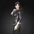 Elegant Woman In Traditional Black Qipao With Mandarin Collar And Ponytail Hairstyle