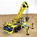 Lego Yellow Crane Construction Toy With Mini Figure On Sand Background 3d model