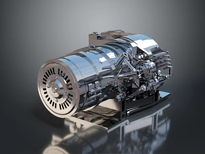 Industrial Mechanical Equipment With Silver Metallic Precision Components Rotary Part And Reflective Base 3d model