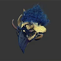 Fantasy Creature Head 3D Model With Blue Feathers Yellow Horns And Orange Eyes