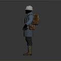 Game Movie Character In Blue Uniform Standing With Helmet And Brown Belt Gear