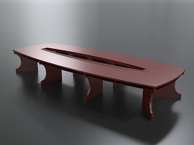Modern Red Oval Conference Table With Central Groove And Unique Leg Design 3d model