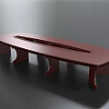 Modern Red Oval Conference Table With Central Groove And Unique Leg Design