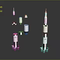 Rocket Models Display With NASA Logo And Cylindrical Fuel Components 3d model