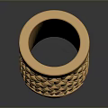 Woman Displaying Elegant Golden Cylindrical Decor With Diamond Pattern And Spiral Design