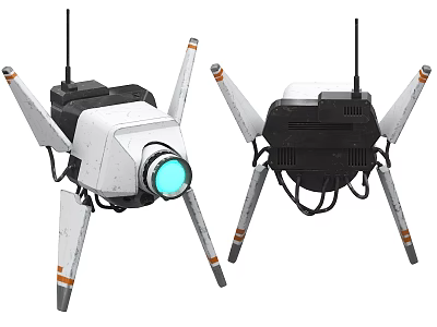 Mechanical Robotic Devices With Multiple Legs Antenna Blue Lens And Orange Stripes 3d model