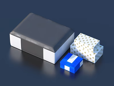 Rectangular Household Storage Boxes In Gray White Blue With Gold Patterned Designs 3d model