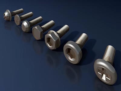 Hardware Tools Different Types of Metal Bolts with Various Head Designs 3d model