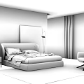 Modern Beige Double Bed With Nightstand Table Lamp Floor Lamp And Large Window View 3d model