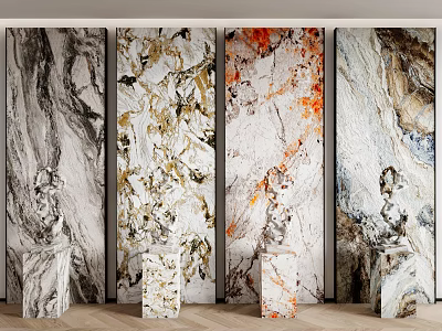 Exquisite Marble Sculpture Carving Showcase With Various Textured Background Panels And Pedestals 3d model