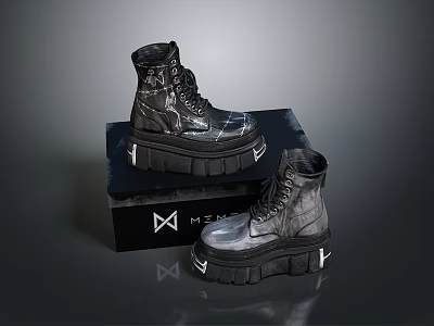 Black Platform Boots With Thick Soles On MEN Brand Box For Daily Use 3d model