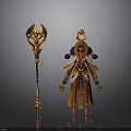 Egyptian Style Woman Character Holding Ornate Decorated Scepter With Intricate Design
