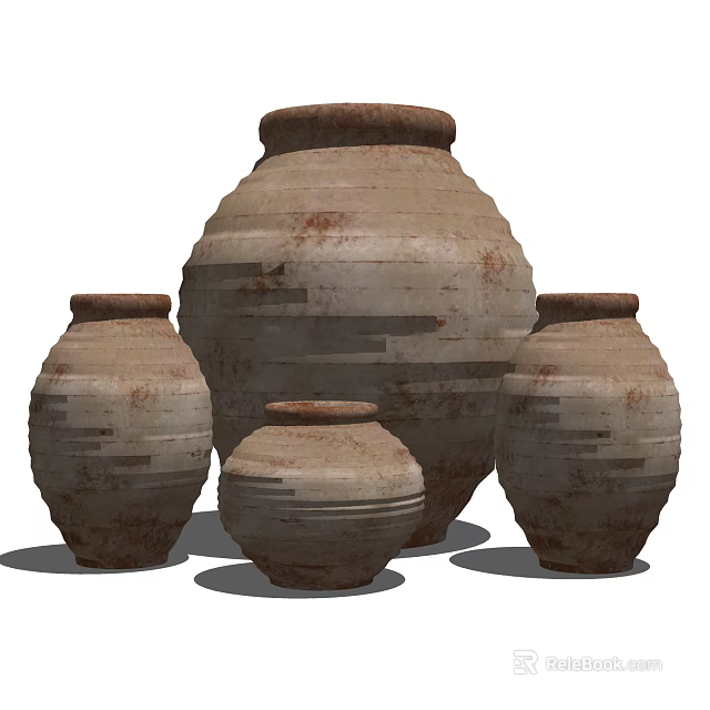 Rustic Clay Ceramic Vessels With Textured Surfaces And Different Sizes 3d model