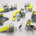 Colorful Playground Equipment With Slides Climbing Frames Swings And Combination Structures 3d model