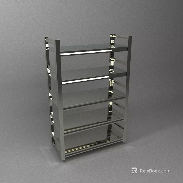 Sturdy Modern Metal Shelf With Transparent Glass Layers And Multi tier Design 3d model 