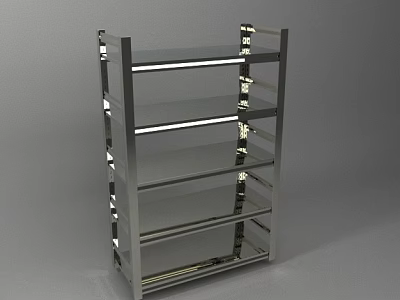 Sturdy Modern Metal Shelf With Transparent Glass Layers And Multi tier Design 3d model