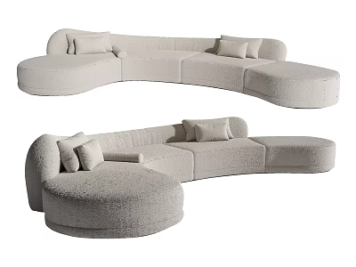 Curved Sectional Sofa with Light Colored Plush Fabric and Comfortable Cushions for Modern Living Room 3d model