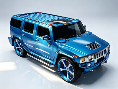 Blue Hummer SUV With Shiny Exterior Large Alloy Wheels And Roof Rack 3d model