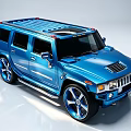 Blue Hummer SUV With Shiny Exterior Large Alloy Wheels And Roof Rack