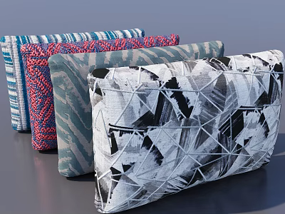 Stylish Decorative Throw Pillows With Various Geometric Striped And Abstract Patterns For Home Decor 3d model