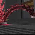 Pink Dragon Sculpture Photo Spot With Curved Body And Modern Architecture Background