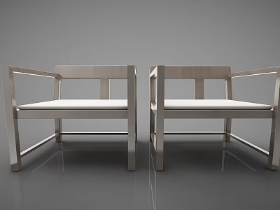 Modern Style Leisure Chairs with Metal Frame and Light Colored Cushion Side by Side 3d model