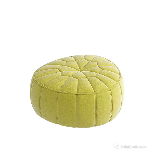 Stylish Green Round Velvet Ottoman Stool With Tufted Design And Soft Surface 3d model 