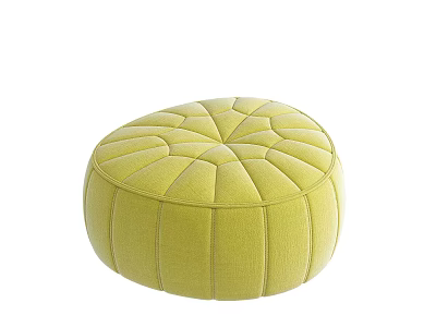 Stylish Green Round Velvet Ottoman Stool With Tufted Design And Soft Surface 3d model