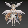 Angelic Woman With White Wings Long Blonde Hair Ornate Headdress And Flowing Gown