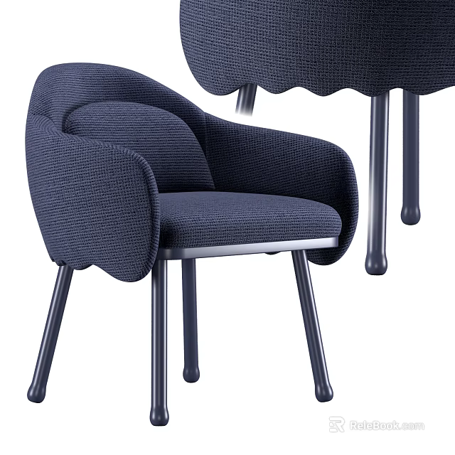 Modern Navy Blue Leisure Chair with Upholstered Fabric Armrests and Sturdy Metal Legs 3d model 